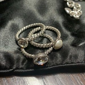 Brighton rhinestone and pearl ring set